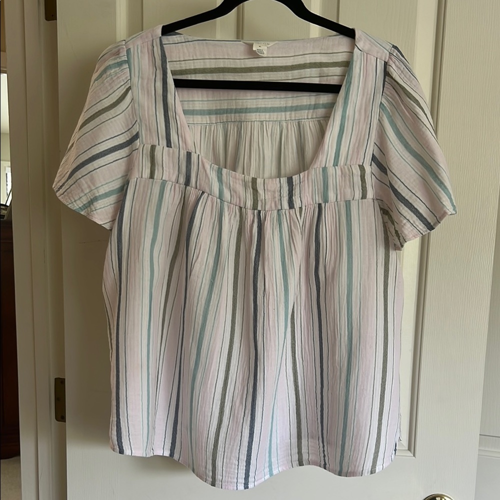 Caslon White and Blue Relaxed Smocked Blouse